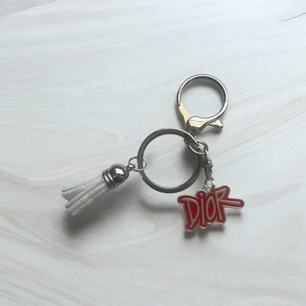 Silver and Red Keychain with Tassel
